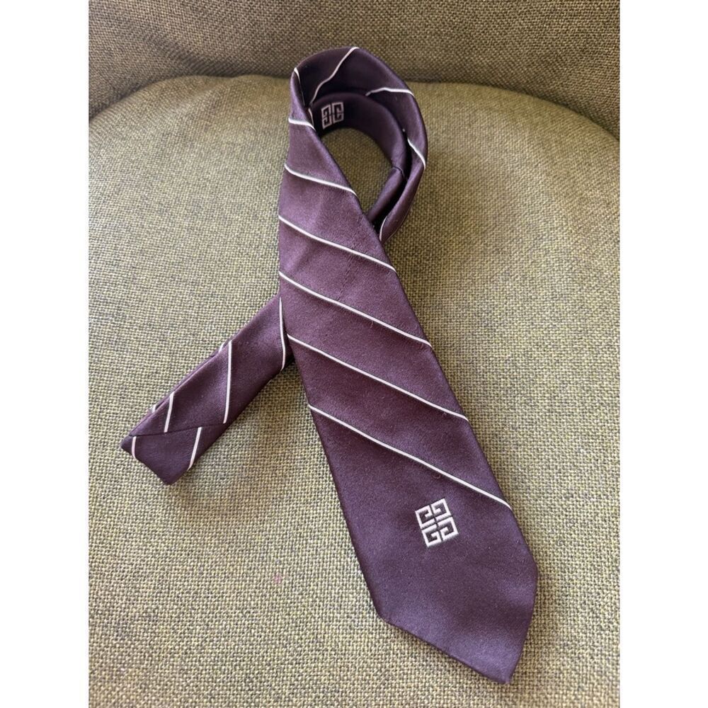 Vintage Givenchy Gentlemen Paris Striped Tie Mocha Brown/Cream